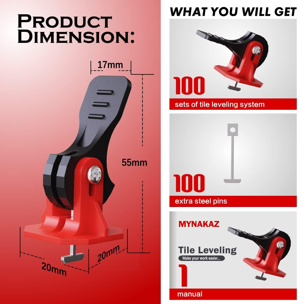 Tile Leveling System Tools Kit Tile Spacers Reusable Floor Compounds Adjustable Replaceable Spare Steel T-Pin