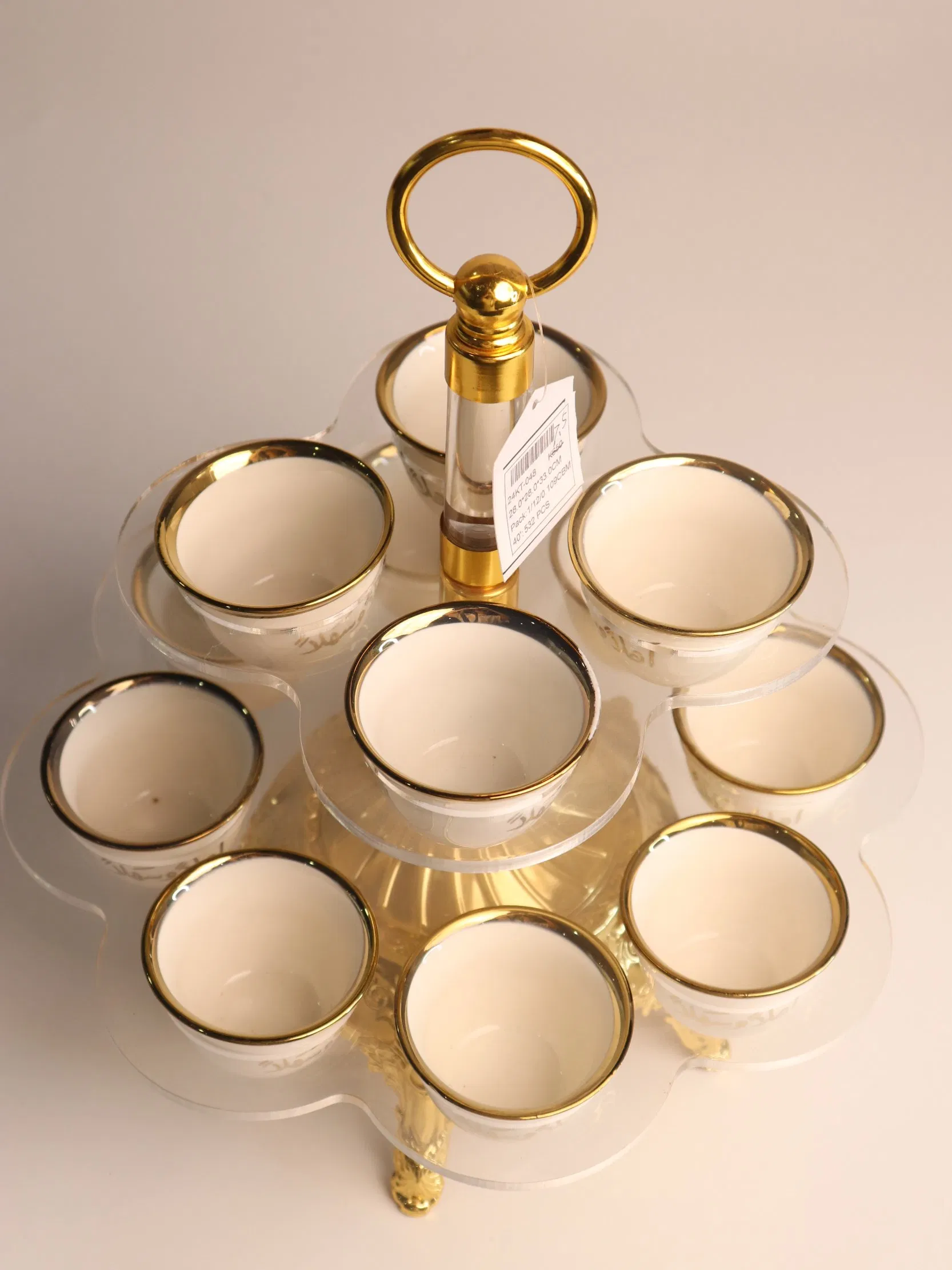 Household Gold-Plated Iron Frame, 12 Ceramic Tea Cup Decoration Set