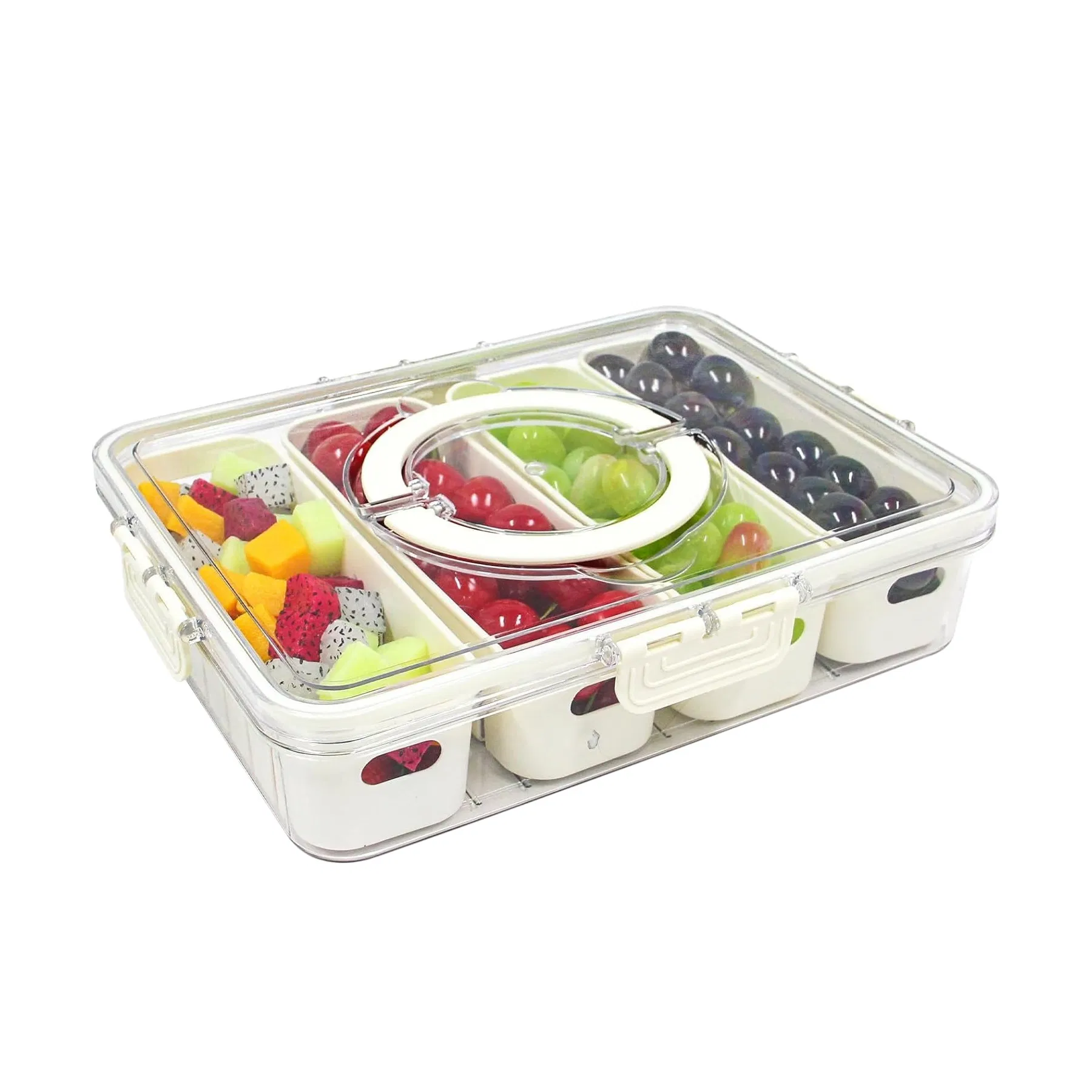 Portable Divided Serving Tray with Lid Snack Box Snack Platters Organizer Camping Outdoor Fresh Food Storage Box