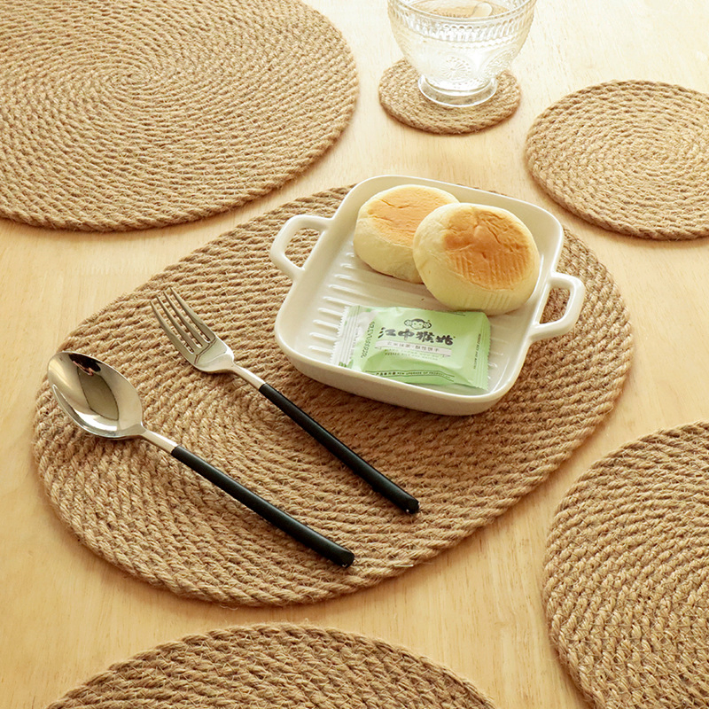 Round Linen Table Mat for Household Table Cup Mat