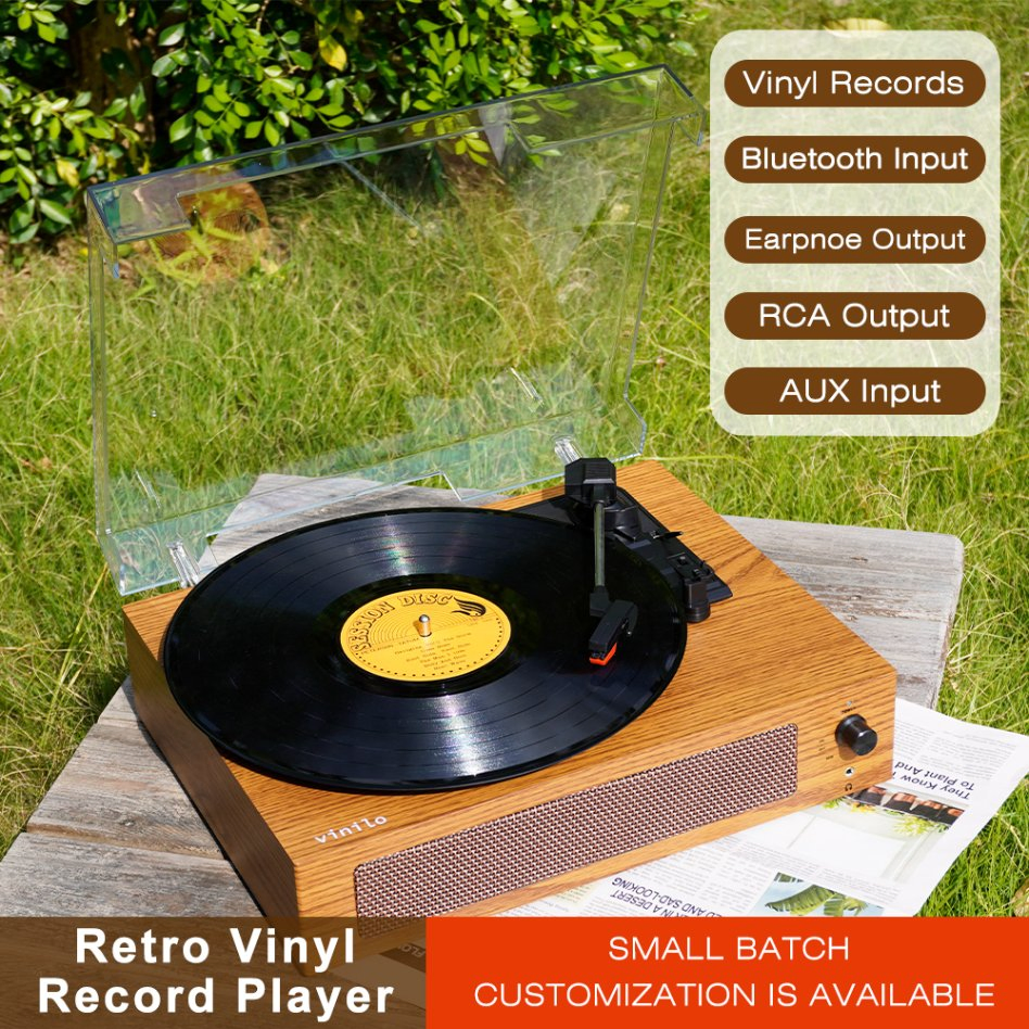 Tr-108A Classic Wooden Box Bluetooth 3 Speed Vintage Vinyl Lp Record Player Ruby Stylus Turntable Player