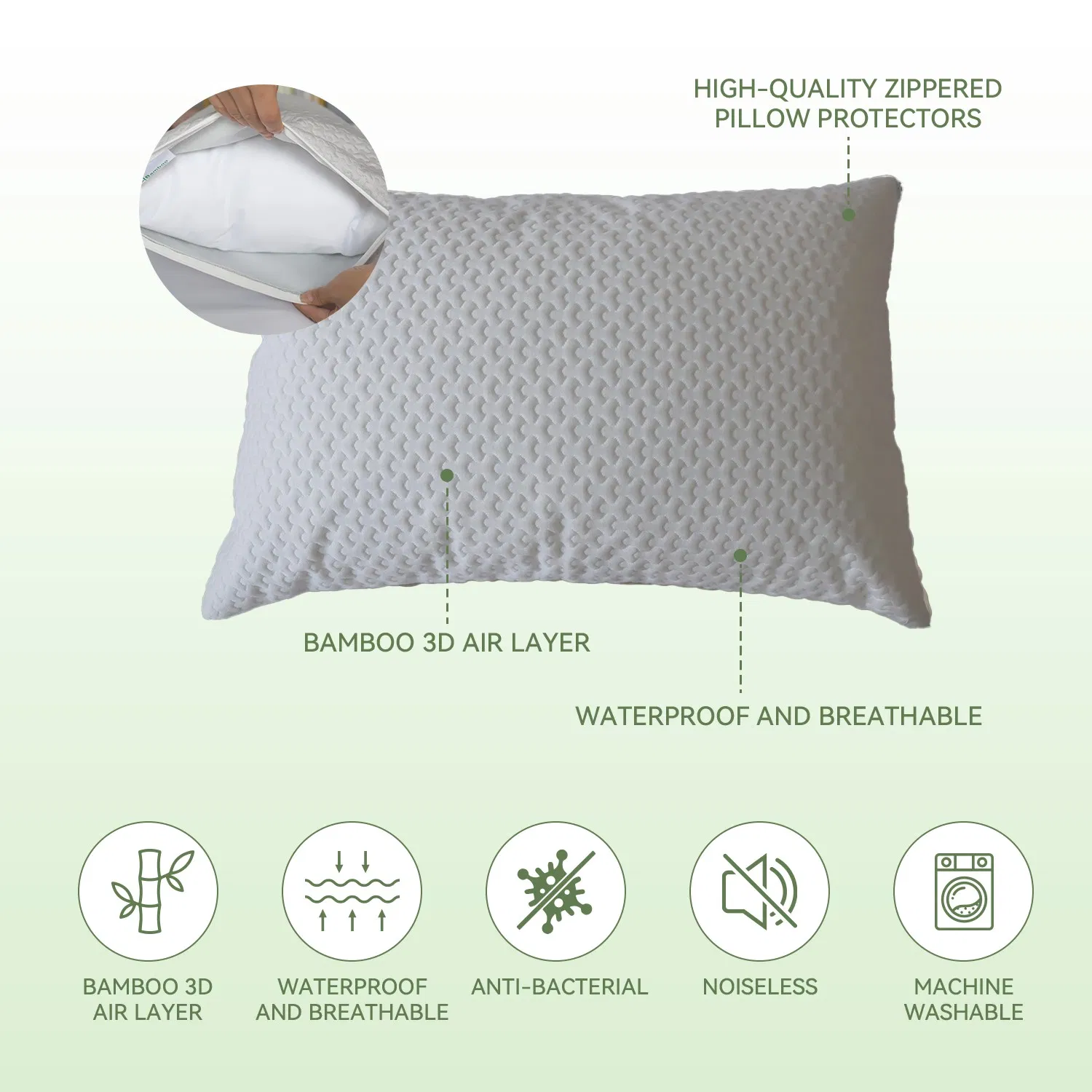 Hot Sale Waterproof Home Bamboo Hotel Pilow Protector Bedding Pillow Case Cover
