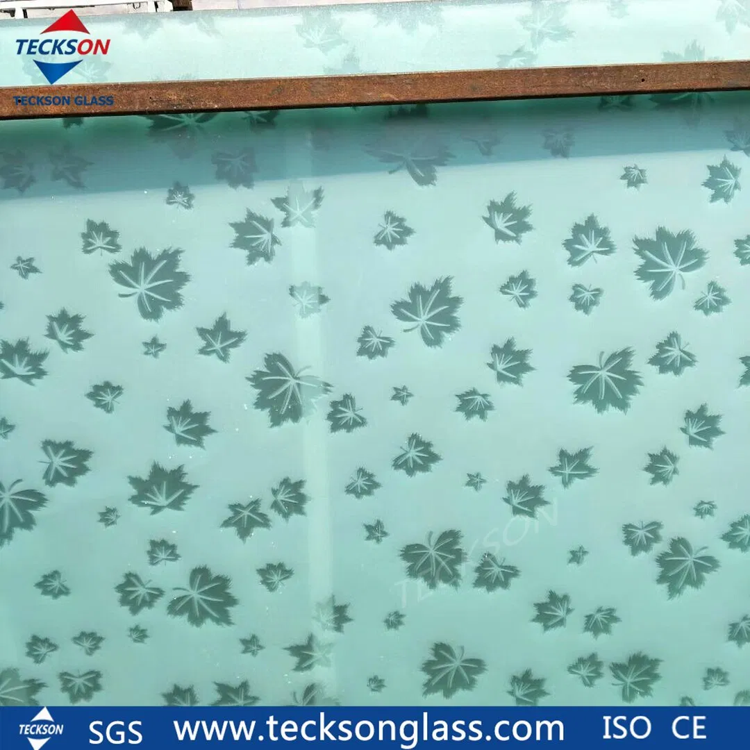 3mm 4mm Acid Frosted Obscure Bamboo Maple Leaf Pattern Figure Glass