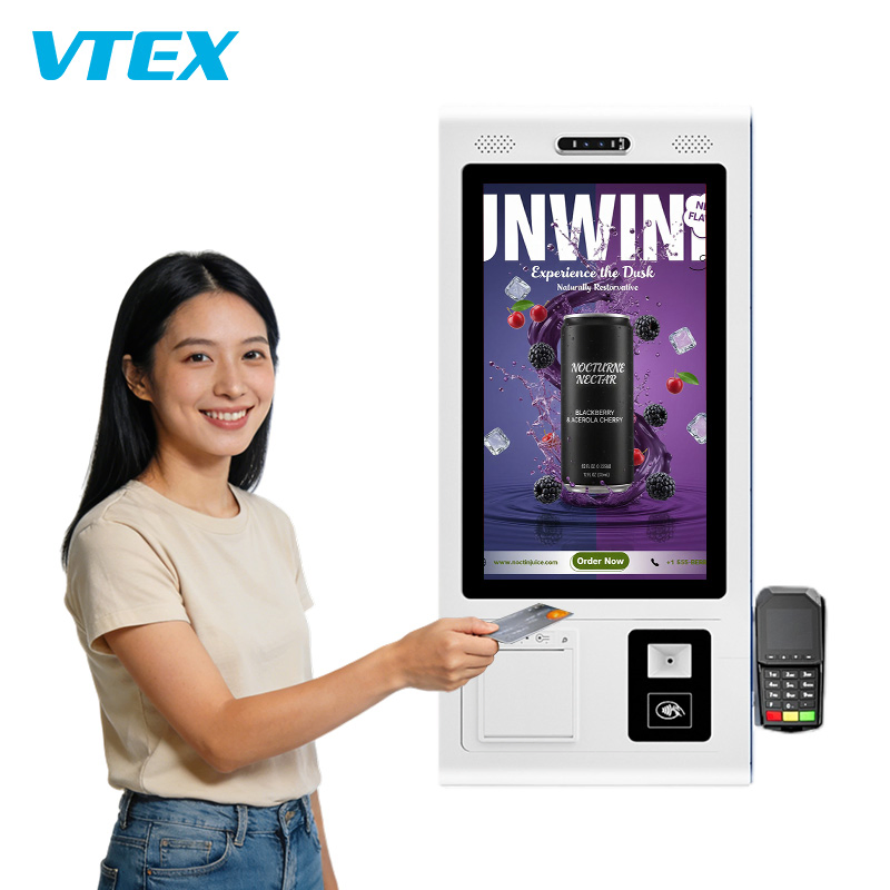 Counter Service Payment Kiosk AG Tempered Glass 21.5 27 32 Inch Wall Mount POS Self Ordering Machine