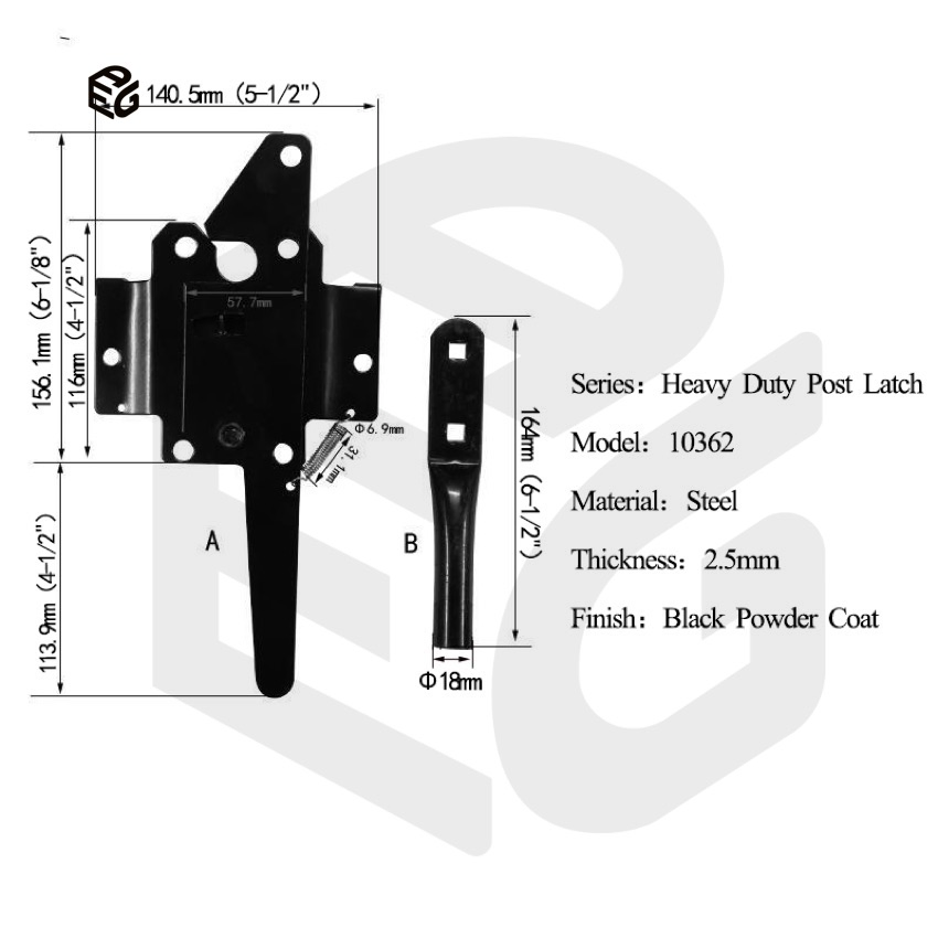 8" Multi-Point Locking Latch for Wildlife Parks & High-Impact Gates, Black Powder Coated Steel Bolt