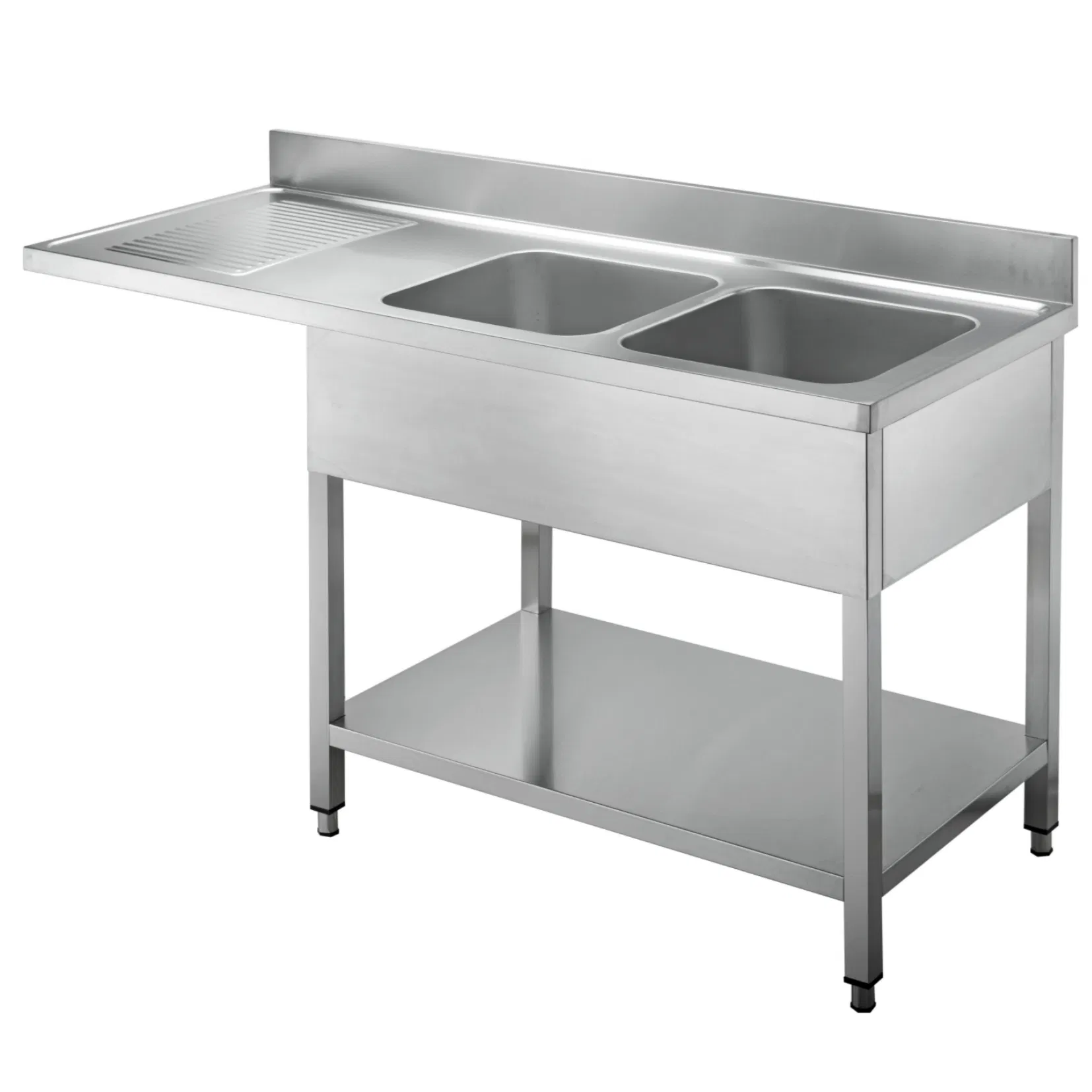 Square Leg Dishwasher Sink with Double Right Basin and Singleleft Storage Surface