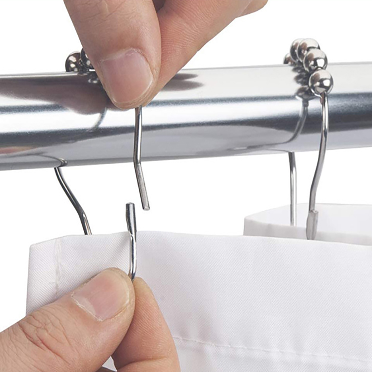12PCS/Pack Set Package Polished Satin Nickel 5 Roller Ball Shower Curtain Rings