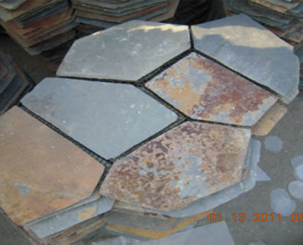 Exterior Decoration Natural Slate Paving Rusty/Yellow Wooden Vein Slate Flagstone Pattern Landscape