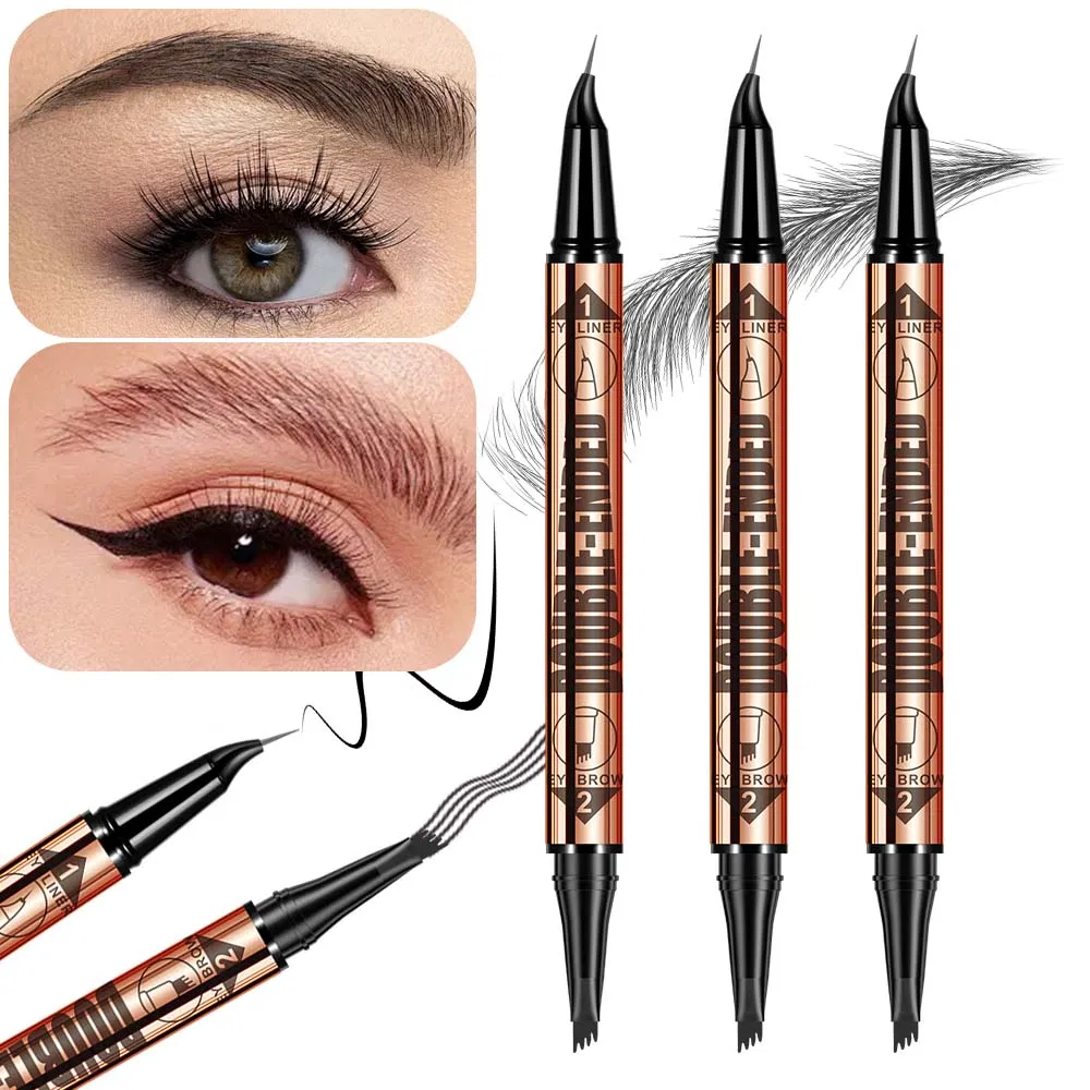 2 Color Eyeliner + Four-Prong Eyebrow Pencil Makeup Set