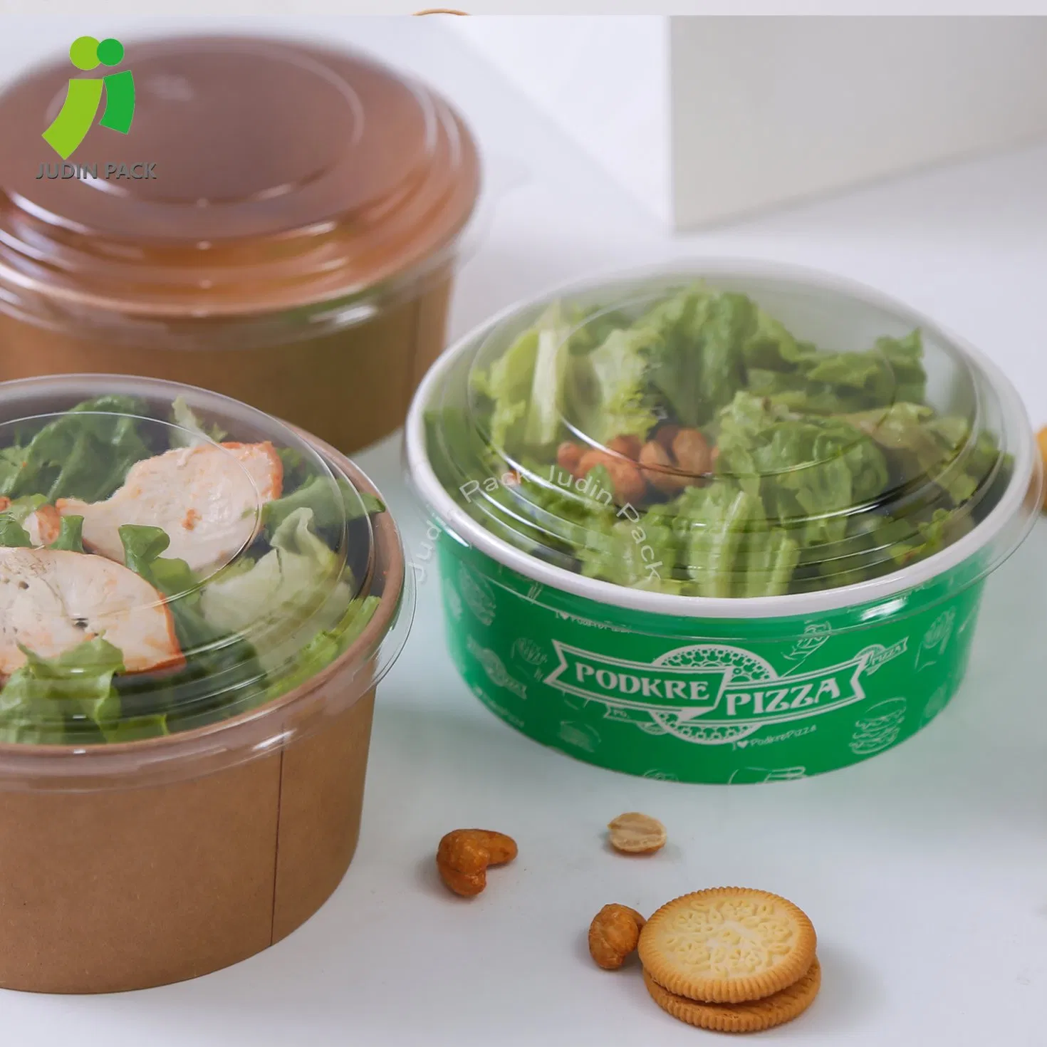 Paper Salad Bowl with Lid 500ml-1300ml by Disposable Kraft Paper