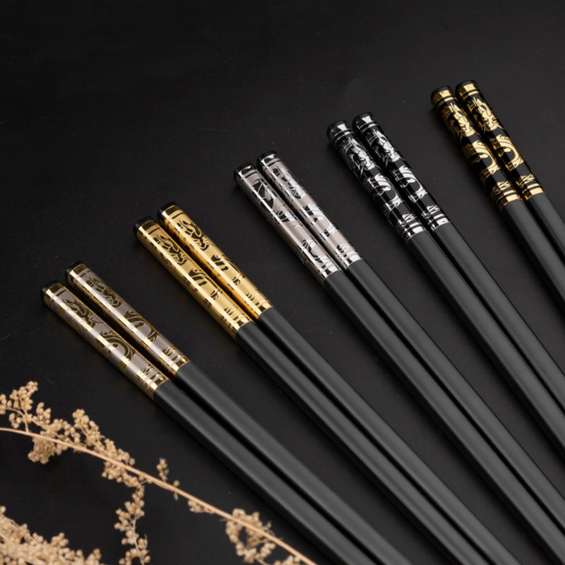 Reusable Plated Black Gold Dragon Alloy Fiberglass PPS Chopsticks