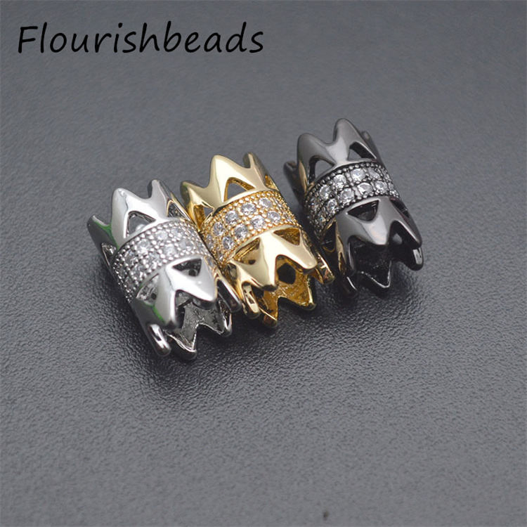Wholesale Anti-Fading Gold Silver Color CZ-Paved Big-Size Tube Spacer Beads Jewelry Making
