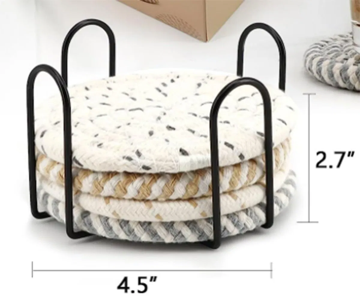 Absorbent Woven Cup Coaster Set with Holder