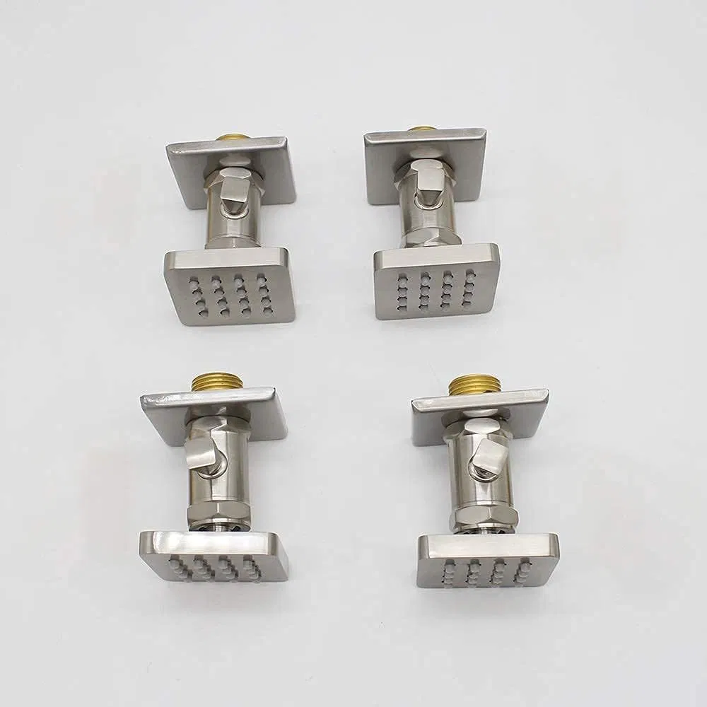 Homedec Solid Brass Shower Body Spray Massage Nozzle Wall Jets, Flow Can Be Controlled, Showerhead Can Swivel (4PCS, Brushed Nickel)
