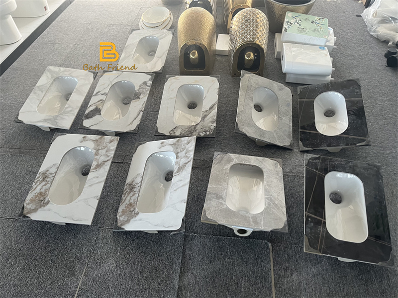 Iraq Good Sell Hot Items Grey Marble Sintered Stone Squat Toilets Ceramic Glossy Rock Slab Squat Pan