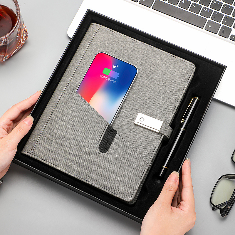 Multi Functional Card-Holder Wireless Charging Mobile Power Bank Notepad A5 Notebook Folder