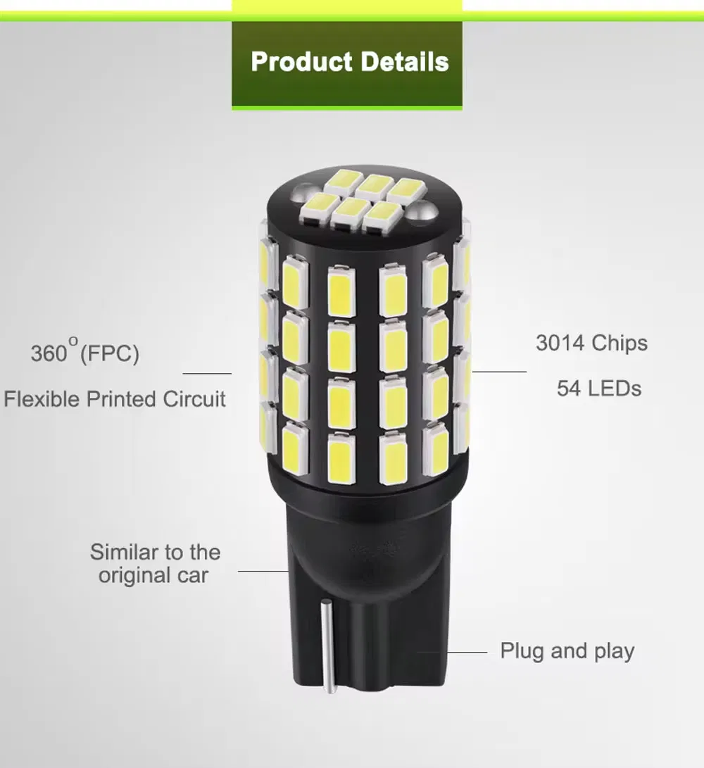 Светодиодные лампы T10 W5W для авто, 54 SMD, 6000K-6500K