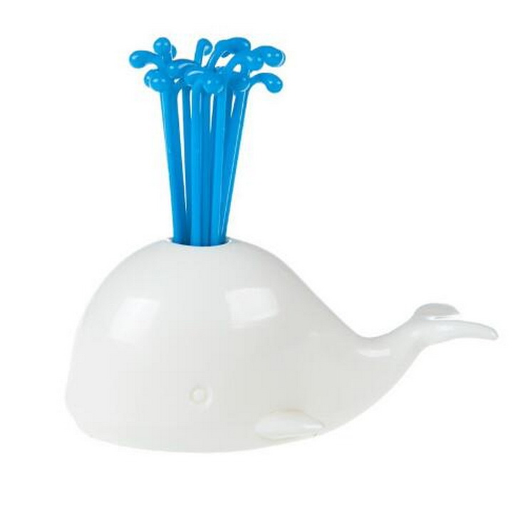 Cute White Whale Spout Fruit Fork Set