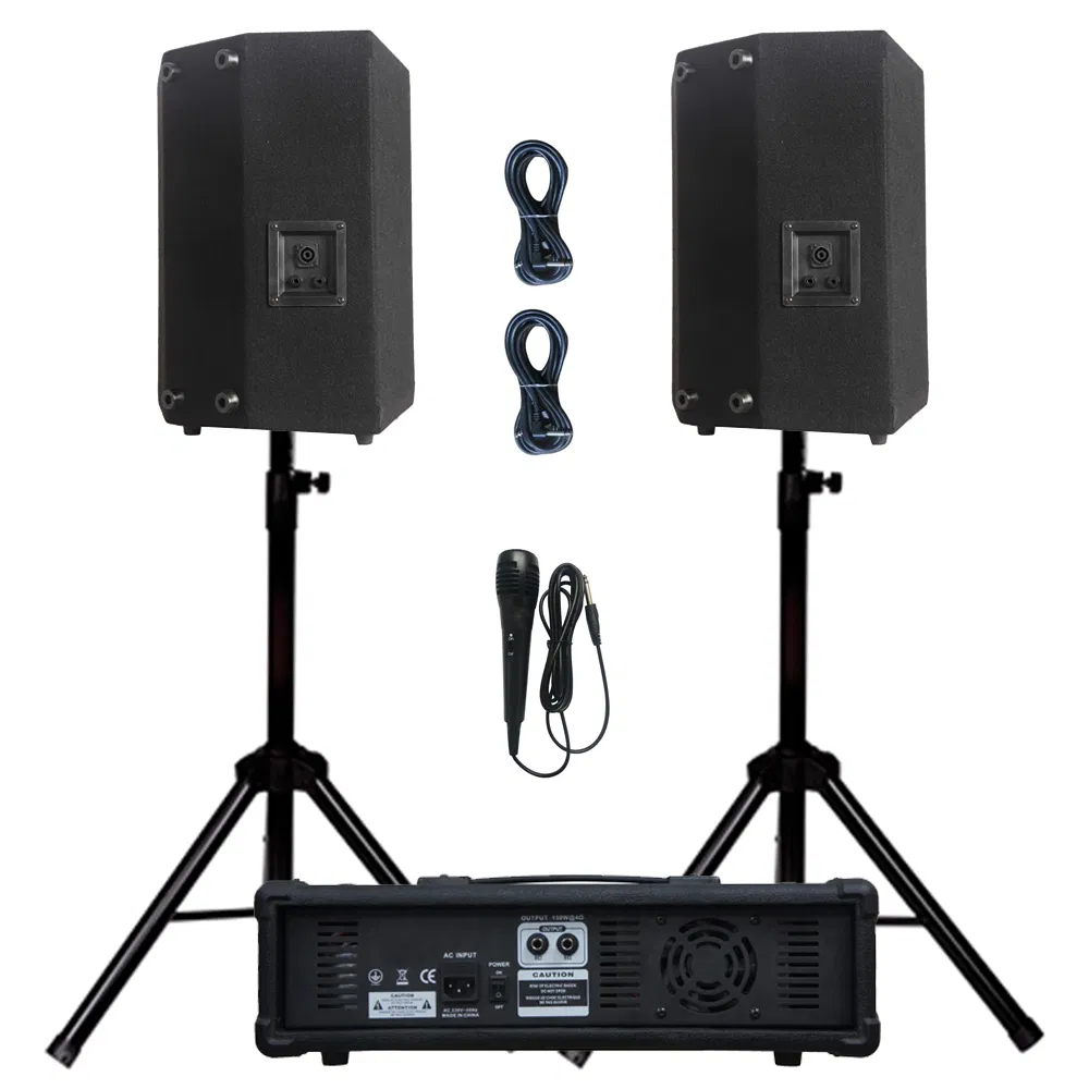 4 Channel 800W Bluetooth Powered with 2PCS 10 Inch Wooden Cabinet Speaker PRO DJ System+Microphone+Cable+Stand&Model Spare Parts SKD