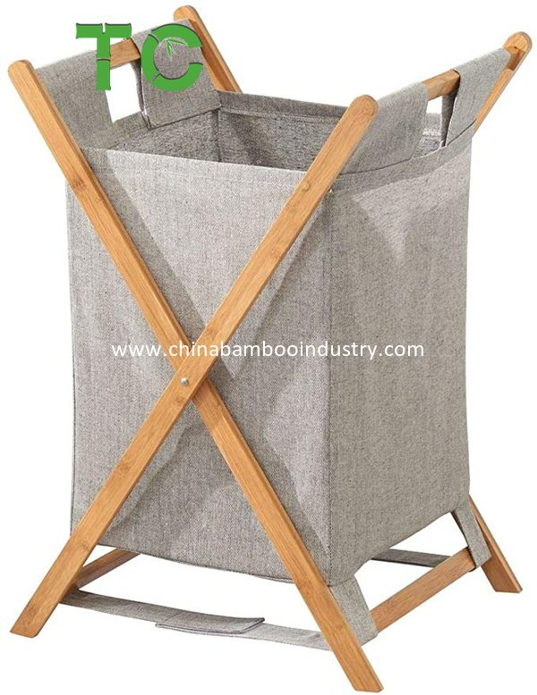 Wholesale Bamboo X Frame Laundry Hamper Storage Clothes Basket Storage Laundry Hamper Sorter Cart, Portable and Collapsible Laundry Basket