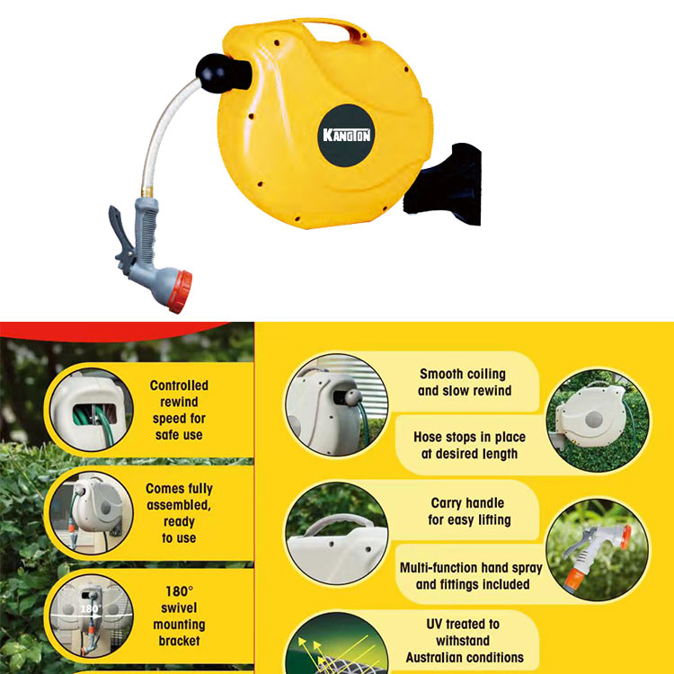 30m Auto Hose Reel Rewindable Water Hose Reel Wall Mountable Water Hose Reel