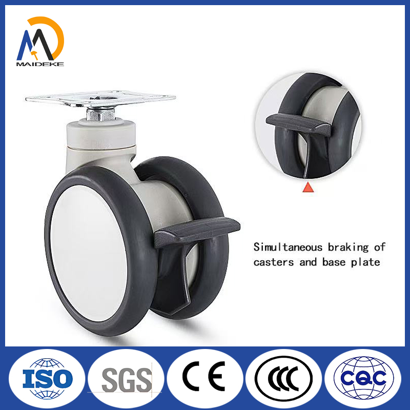 4-Inch 85kg Swivel Top Plate Casters, TPR Dual-Wheel Medical Aesthetic Equipment Wheels