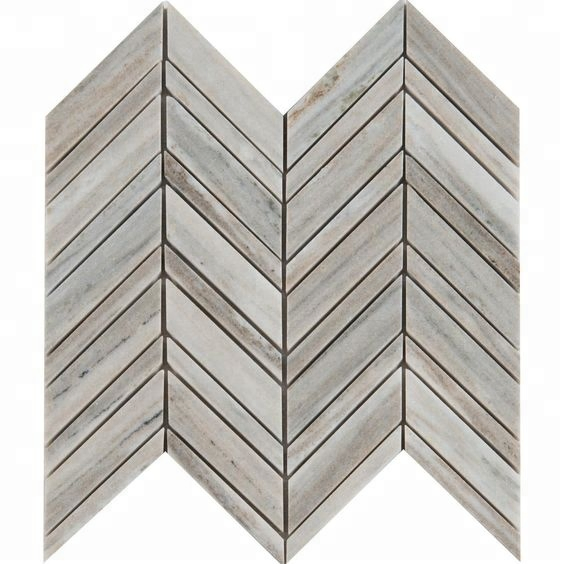 Мозаика из белого мрамора 'ёлочка' для ванной