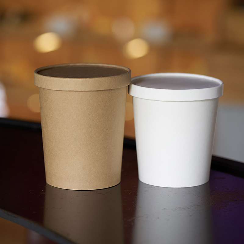 Customizable Round Paper Bowls with Lid, Eco-Friendly Disposable for Noodle Soup