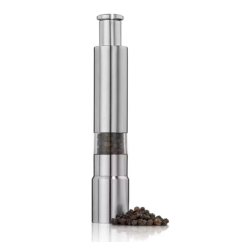 Portable Durable Mini Stainless Steel Multifunctional Pepper Grinder Set with Thumb Button Operated Manual Salt & Pepper Mill