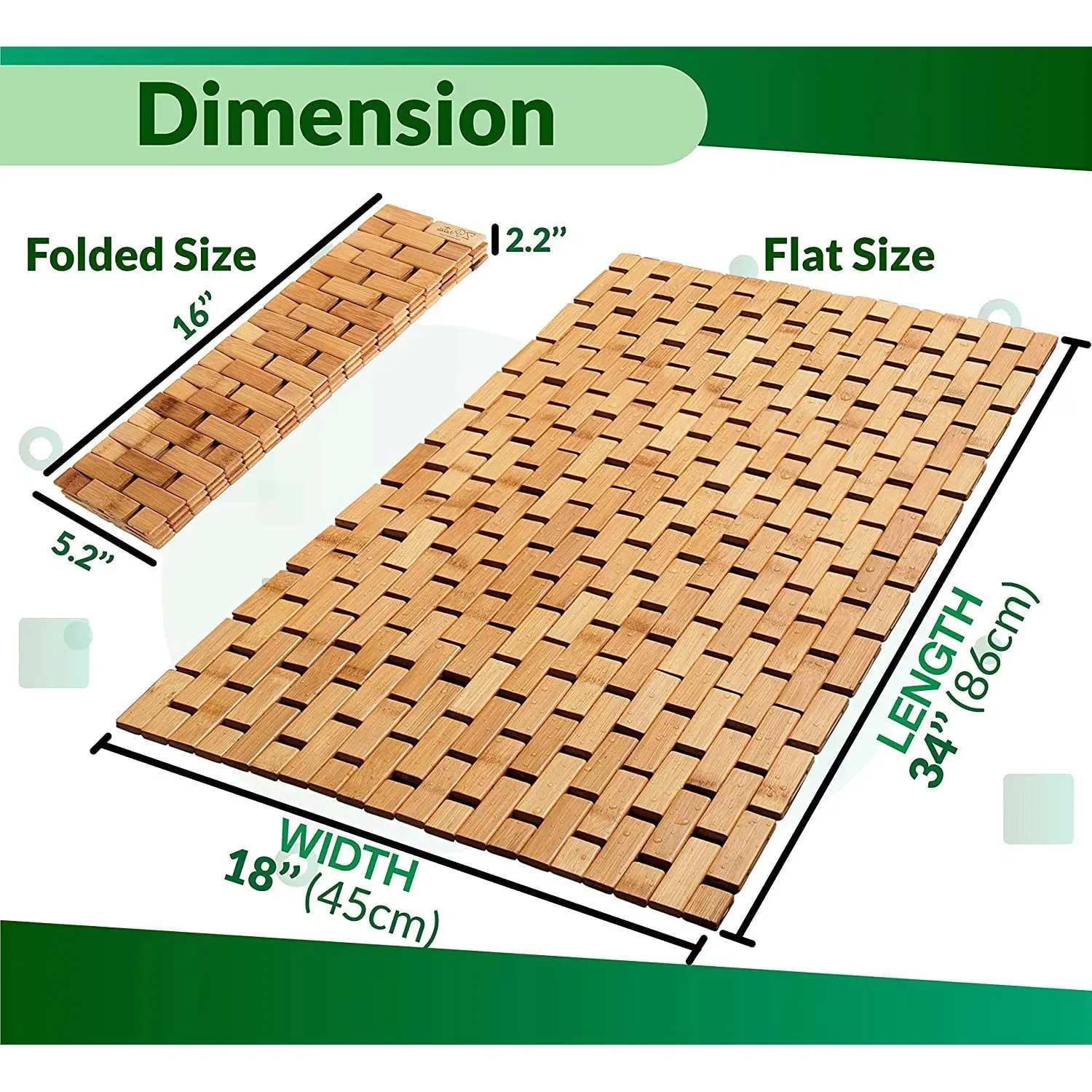 Eco-Friendly Strip Design Anti-Slip Foldable Rolled Wooden Bamboo Bath Mat for Bathroom Showerkitchen Pool Sauna