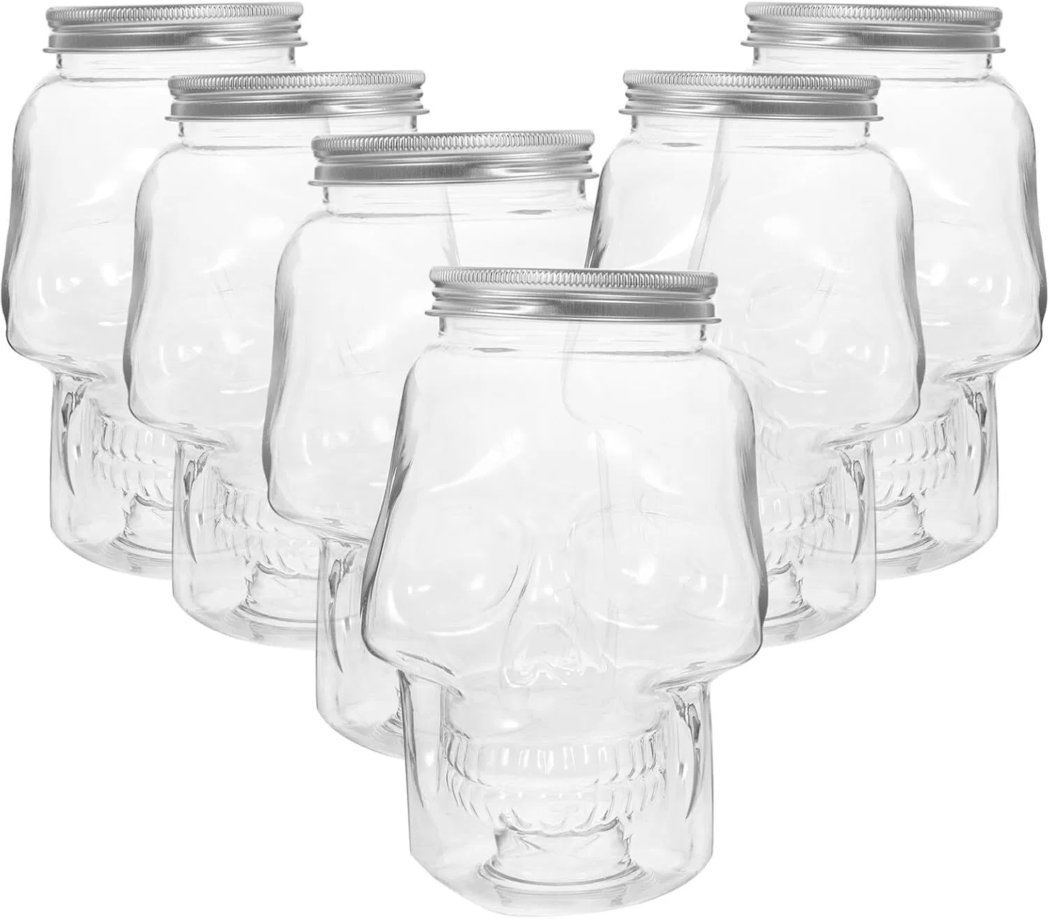 Spooky Skull Clear Plastic Drink Bottle with Lids Milk Beverage Bottles Candy Cookies Jar for Halloween Party Supplies Events 800ml