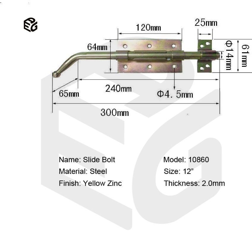 16" Industrial Slide Bolt for Warehouse Roll-up Doors & Container Gates, Corrosion-Resistant Bolt