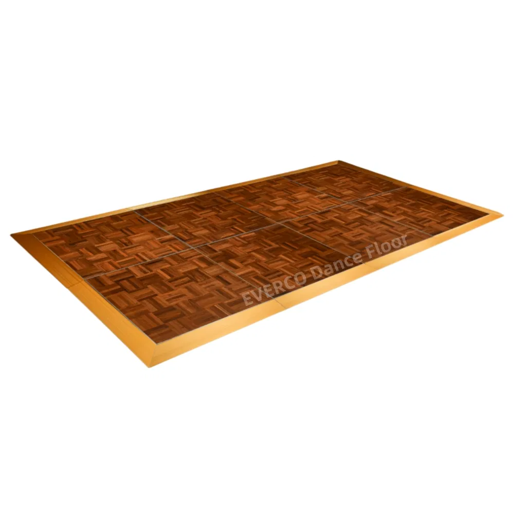 Abrasion-Resistant Portable Teak Wood Grain Dance Floor with Aluminum Edge for Wedding Party Events