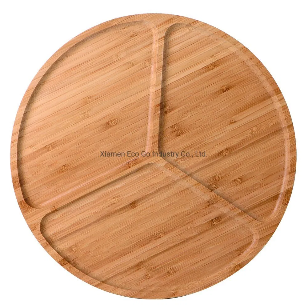 Bamboo Tray Round Serving Tray 3 Divided Serving Platter