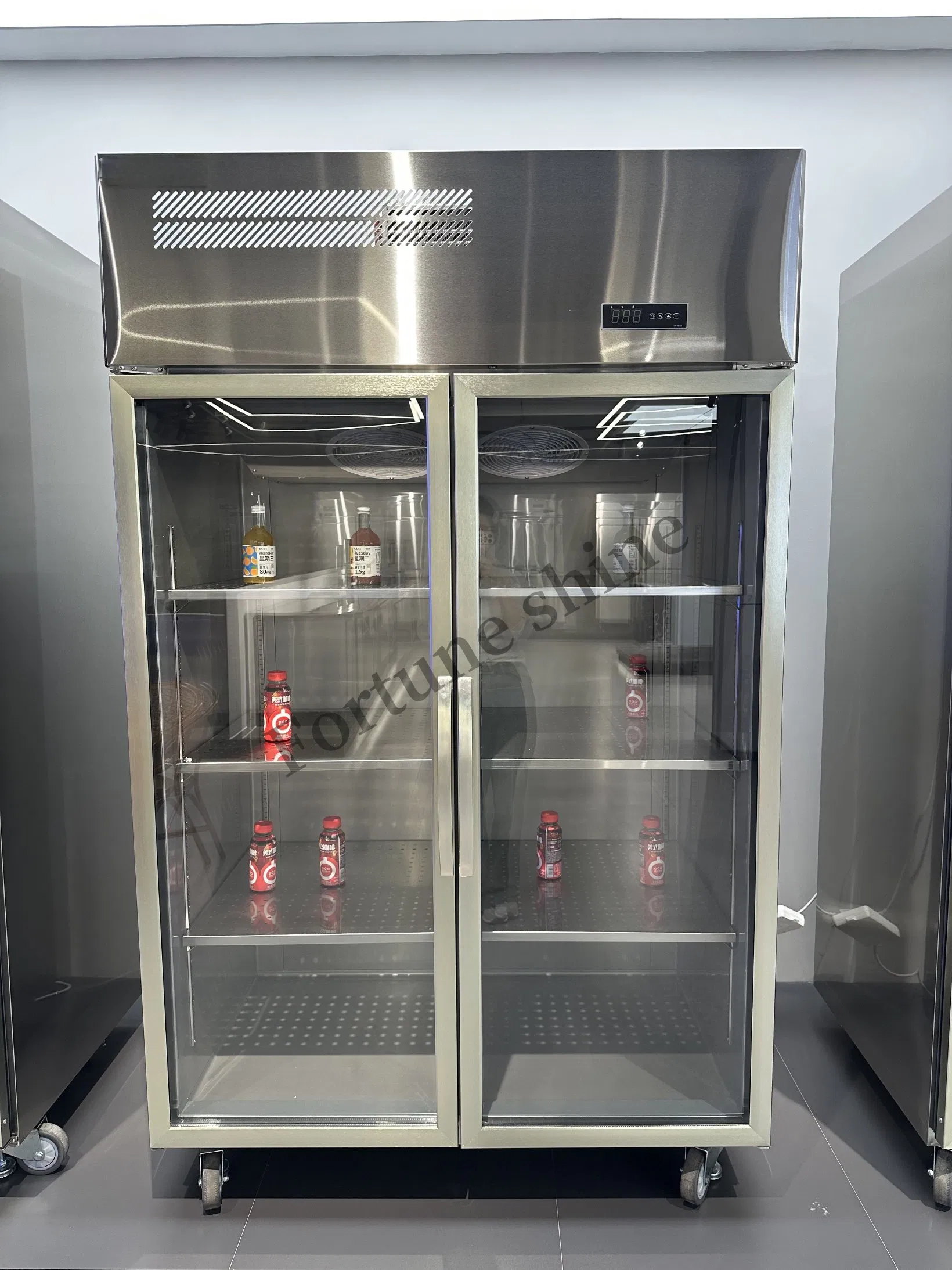 Air-Cooled Double Door Vertical Cooler Beverage Steel Refrigerator