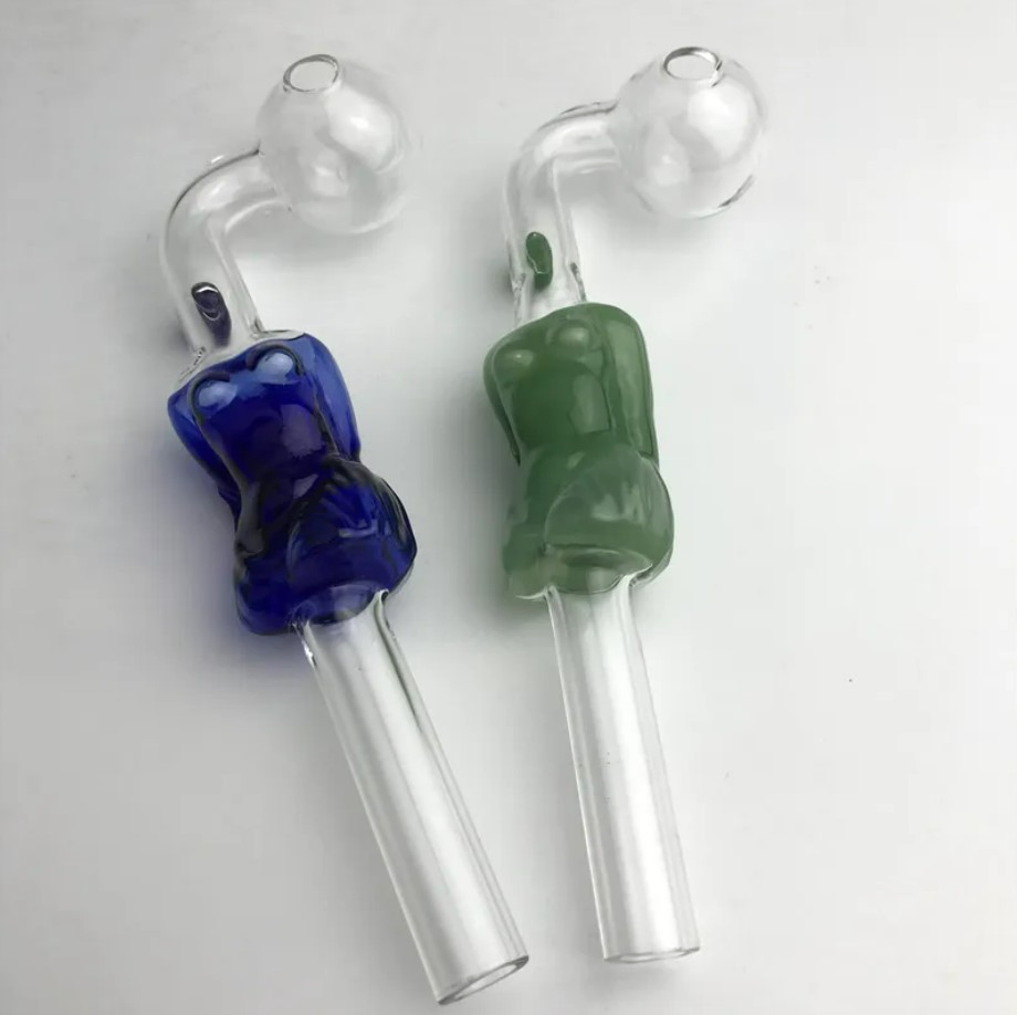 Glass Oil Burner Pipe with Blue Green Colorful Girl Model 6 Inch Curve Pyrex Oil Burner Hand Pipes