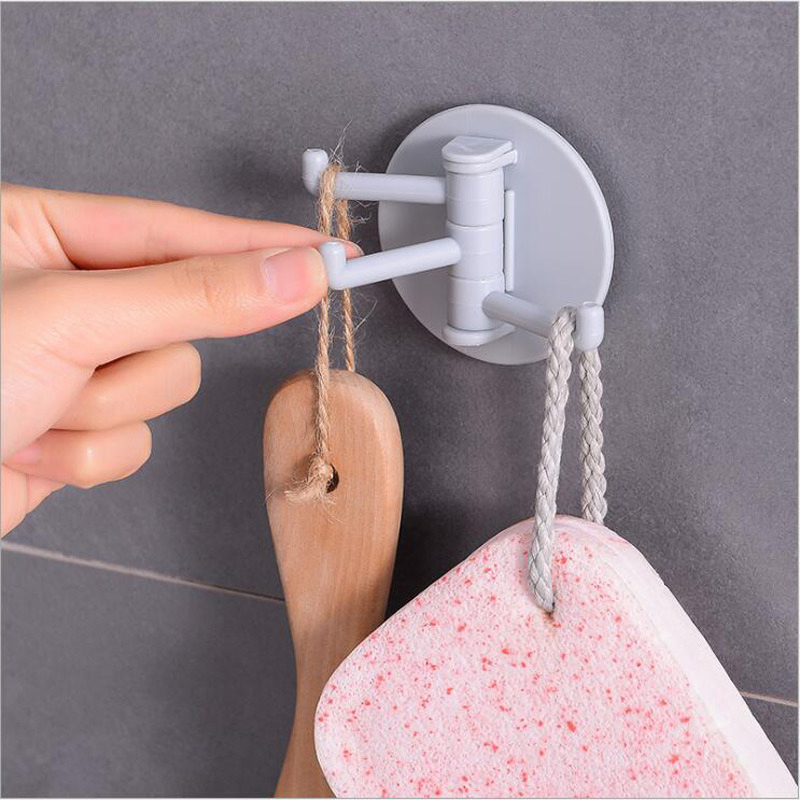 Wall Mount Hooks Hanger for Kitchen Towel Gloves Bathroom Towel Bath Scrubber Organizer Rotary 3-Hook Kitchen Bathroom Seamless Bl12191