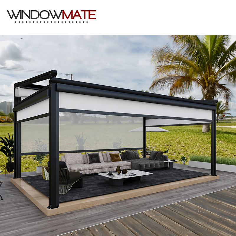 Aluminum Frame Roof with LED Light and PVC Retractable Awning