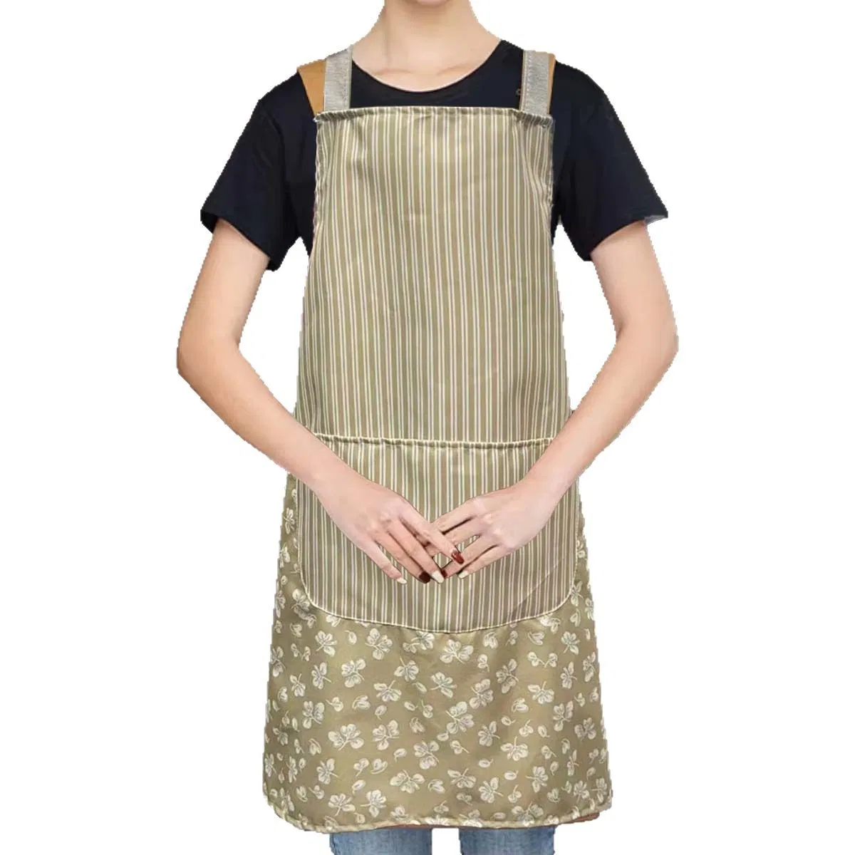 Household Anti-Stain Adult Fashion Work Clothes, Kitchen Multi-Apron, Striped and Floral Simple Apron
