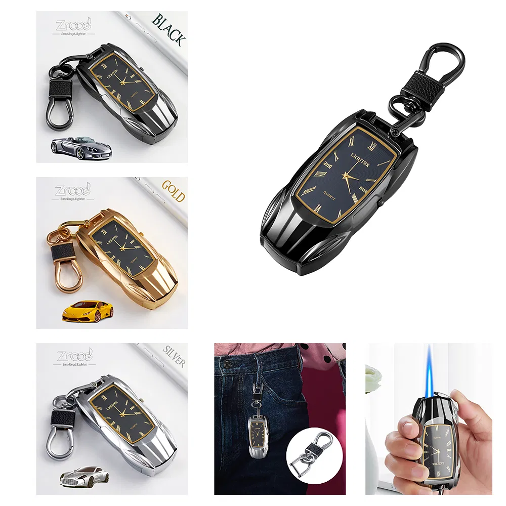 Lovisle Tech Metal Mini Compact Keychain Lighter Jet Flint Butane Gas Lighter