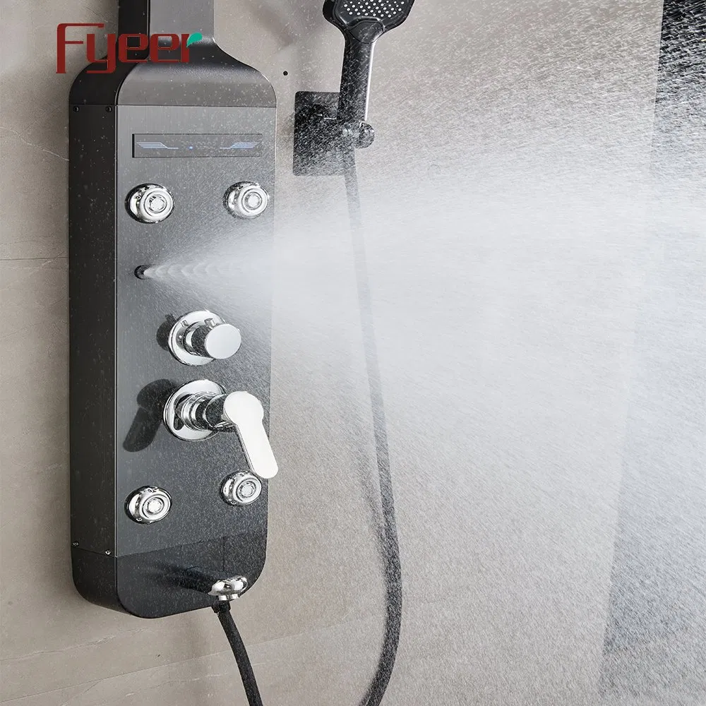Fyeer Black Shower Panel with Ceramic Cartridge and Alloy Handles