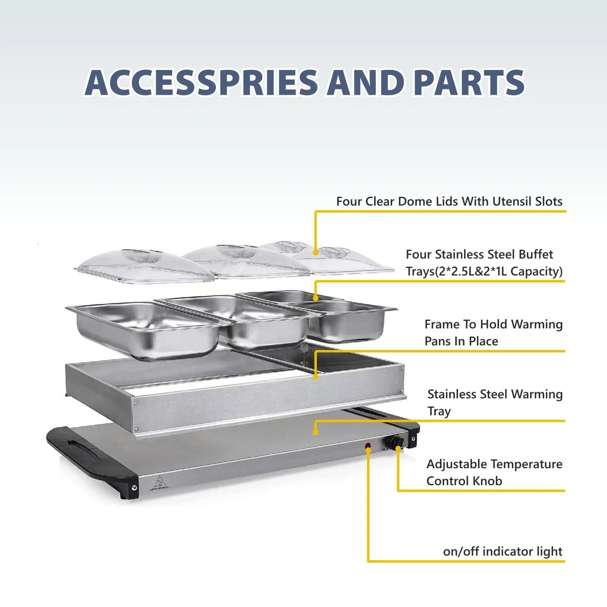 Rectangular Stainless Steel Buffet Stove, Thickened, Hotel Restaurant Electric Heating, Visible Flip Cover