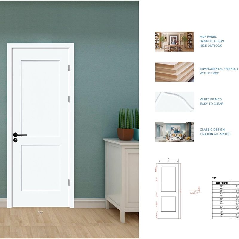 Solid Hardwood Internal Simple White Bedroom Kitchen Prepainted Interior Wooden Doors for House