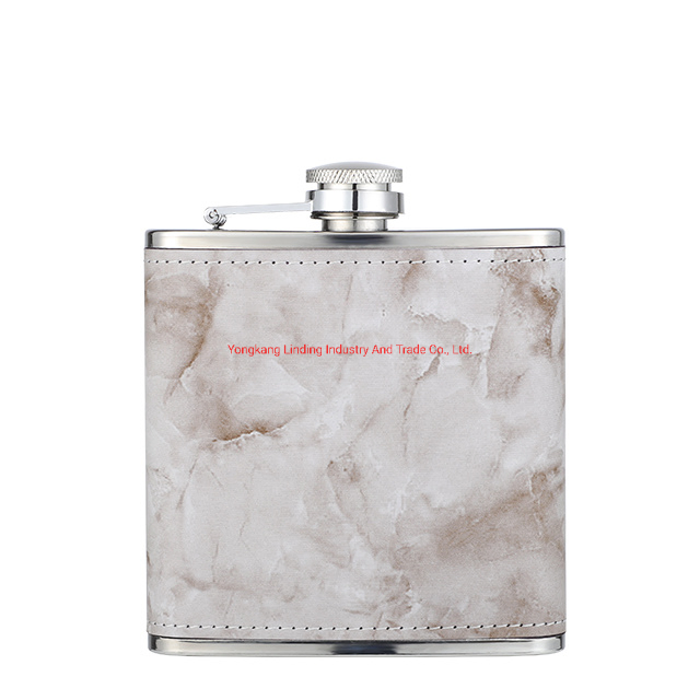 6oz Stainless Steel Leather Marble Hip Flask
