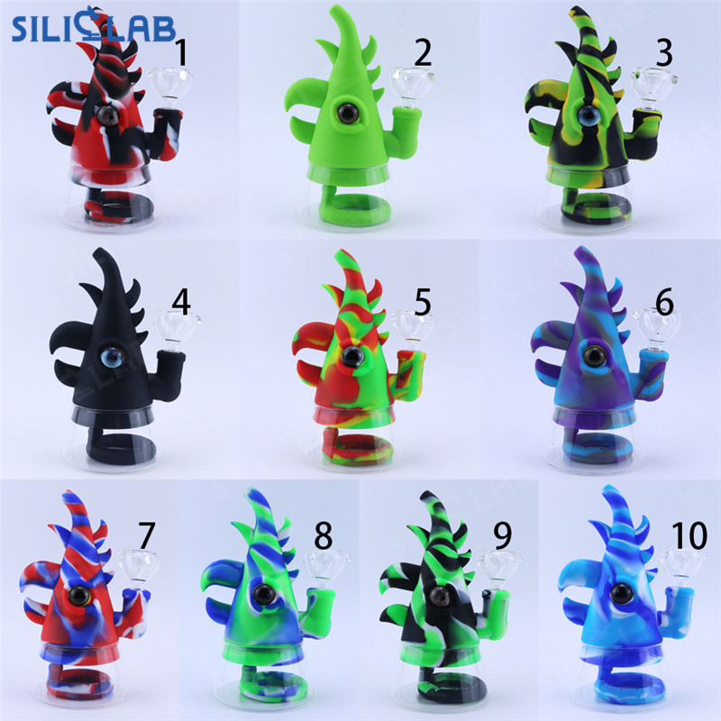 Glass Bubbler Smoke Filter Silicone Water Pipe Hookah Smoking Dry Herb Tobacco Rhino-Bird Style Smoking Pipes