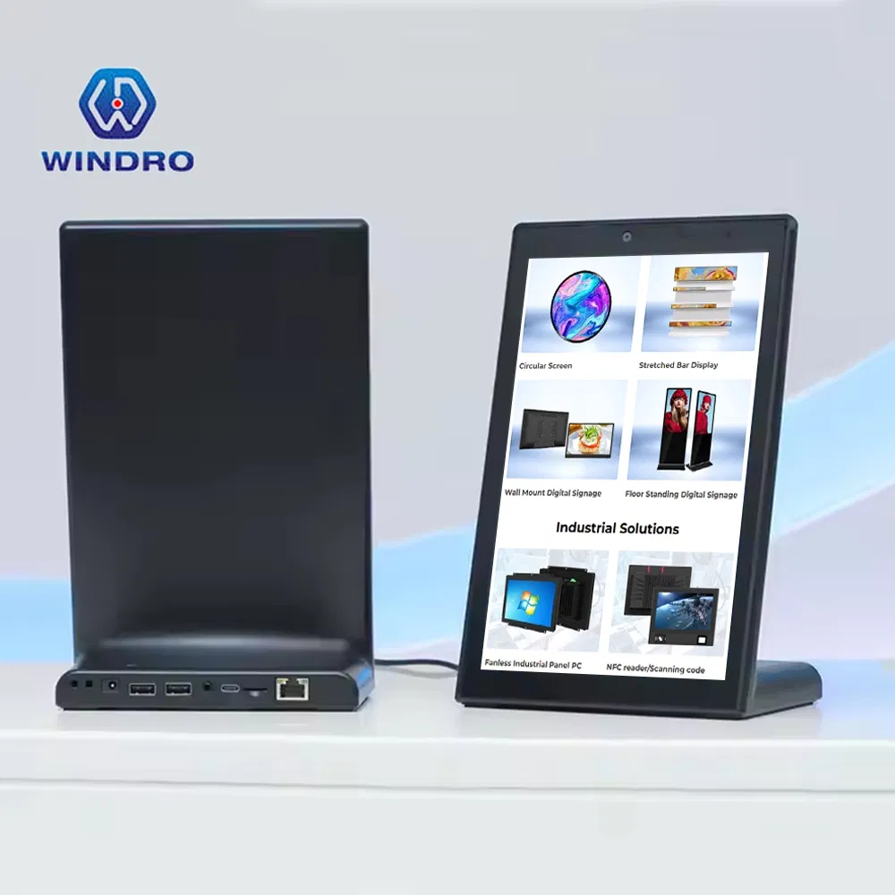 L-Shaped Desktop Digital Signage 10.1 Inch Android 14 Touchscreen Display with Rk3576, 2+16GB, Poe/Camera/NFC Optional for Restaurant Menu Display