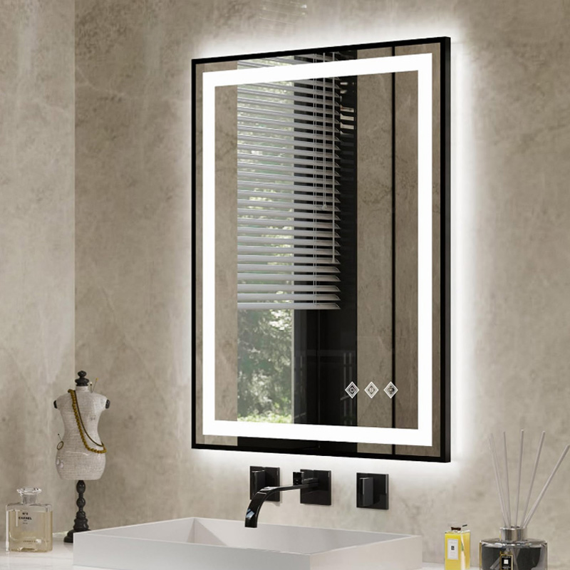 Color Temperature Wall Mounted Rectangle Hotel LED Mirrors with Defogger Bathroom LED Mirror