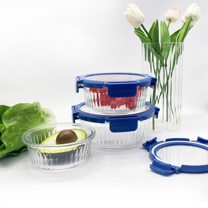 390ml Durable Wave Glass Containers with Airtight Tempered Glass Lids