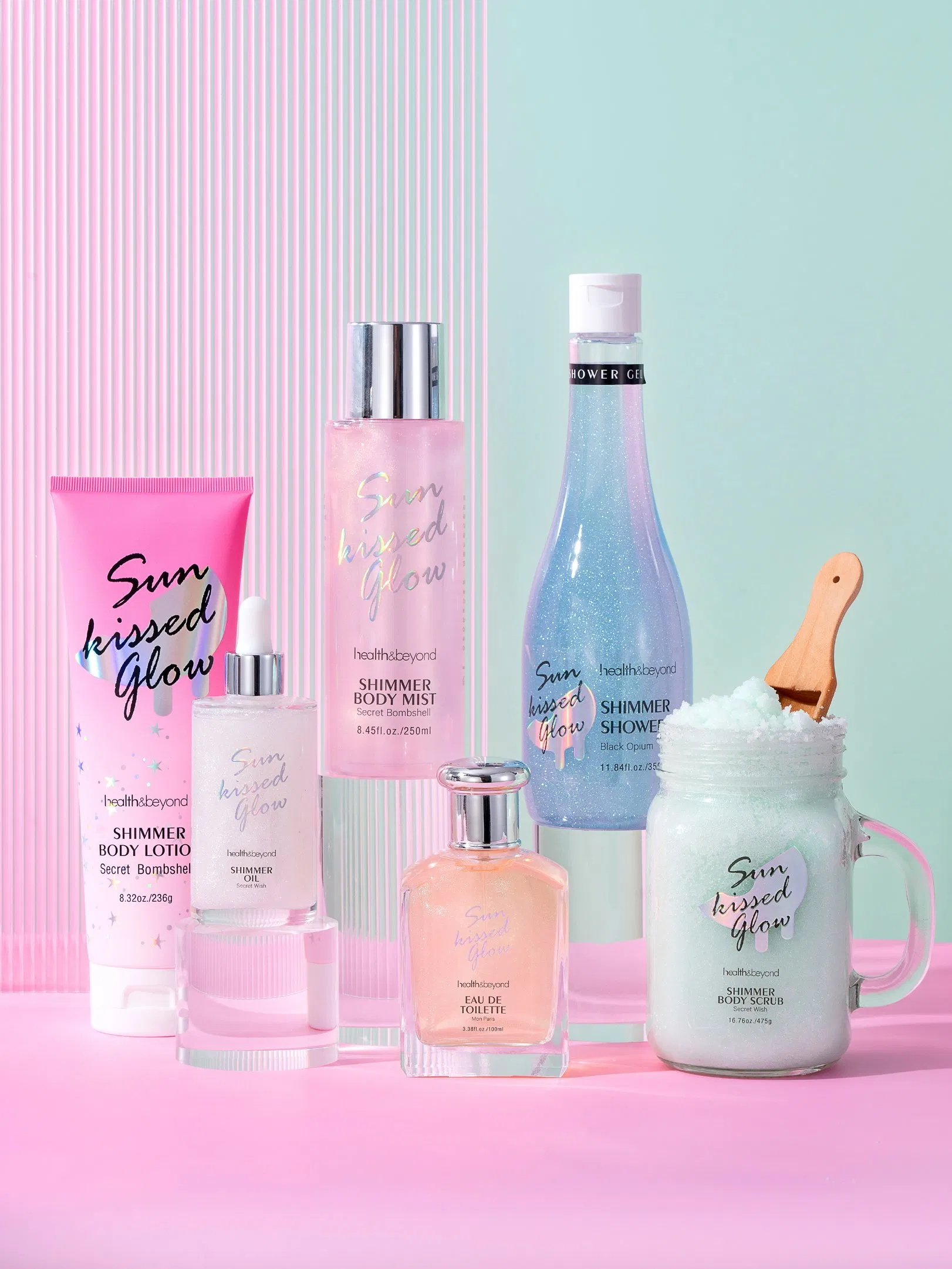 Private Brands Super Glow Body Lotion Srcrub Shimmer Natural Bath Gift Shower Set