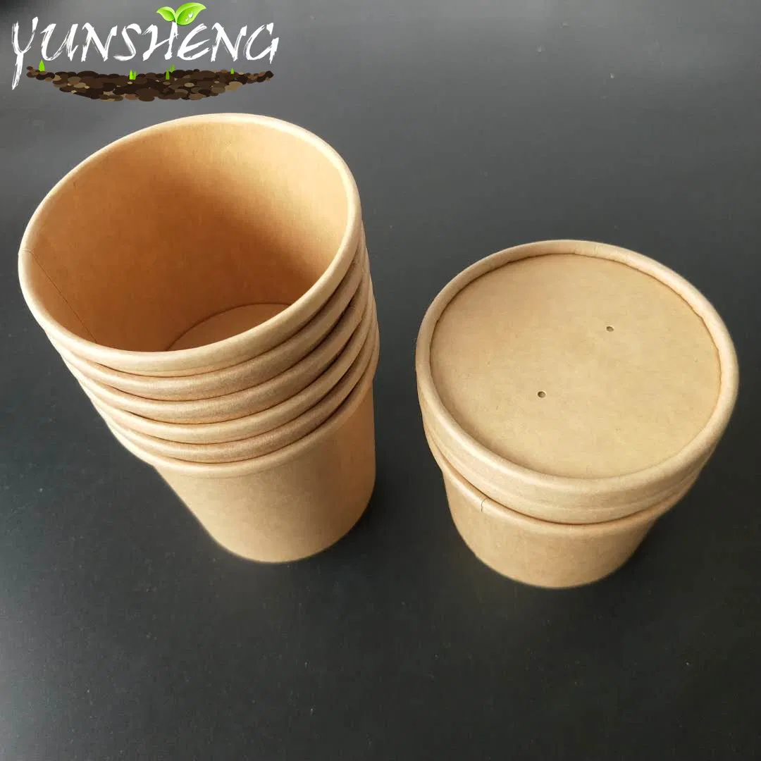 Disposable Customized Kraft Paper Cup/Eco-Friendly Bamboo Pulp Paper Soup/Ice Cream Cup with 245ml/275ml/300ml/330ml